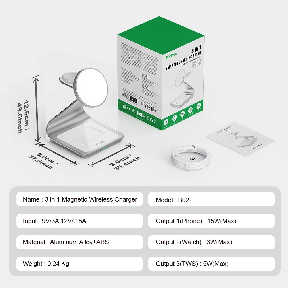 3-in-1 Apple Charging Stand – Magnetic Wireless Charger (30W, iPhone 16/15/14 Compatible) - Image 2